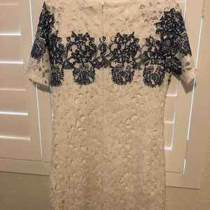 White Lace Dress with Blue Accents